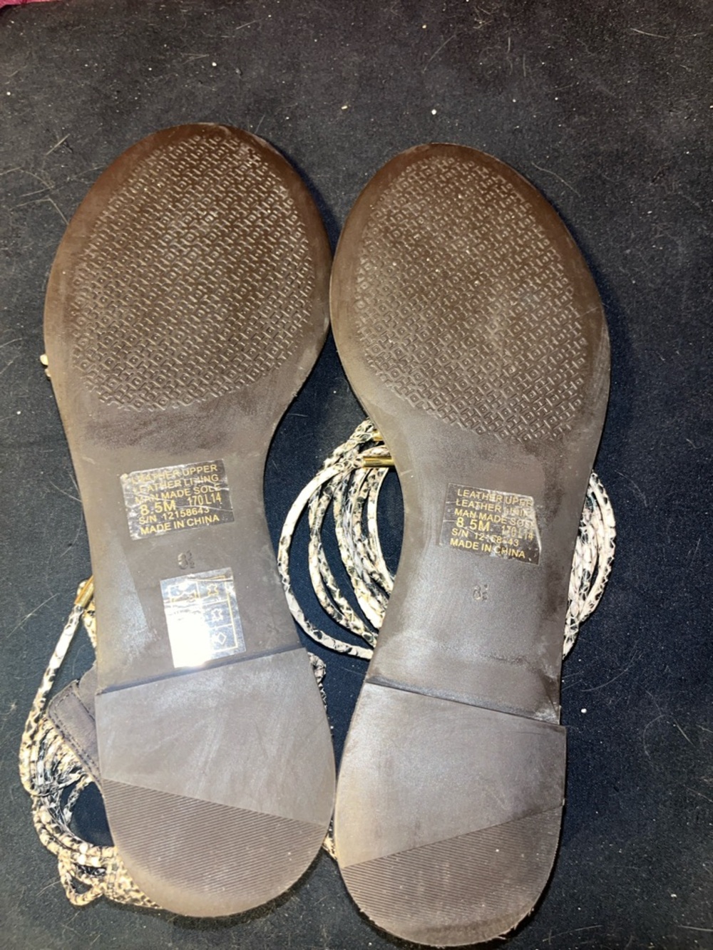 TORY BURCH MIGNON BRAIDED BROWN SNAKESKIN ANKLE STRAP SANDALS WITH GOLD ACCENTS - Picture 7 of 7